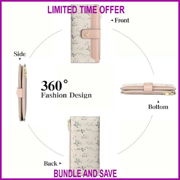 Slim RFID Vegan Leather Bifold Wallet with Zipper Pocket Card Holder - Picture 7 of 7